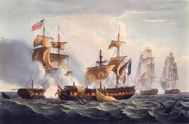 Capture of La Minerve, print made by Thomas Sutherland, from 